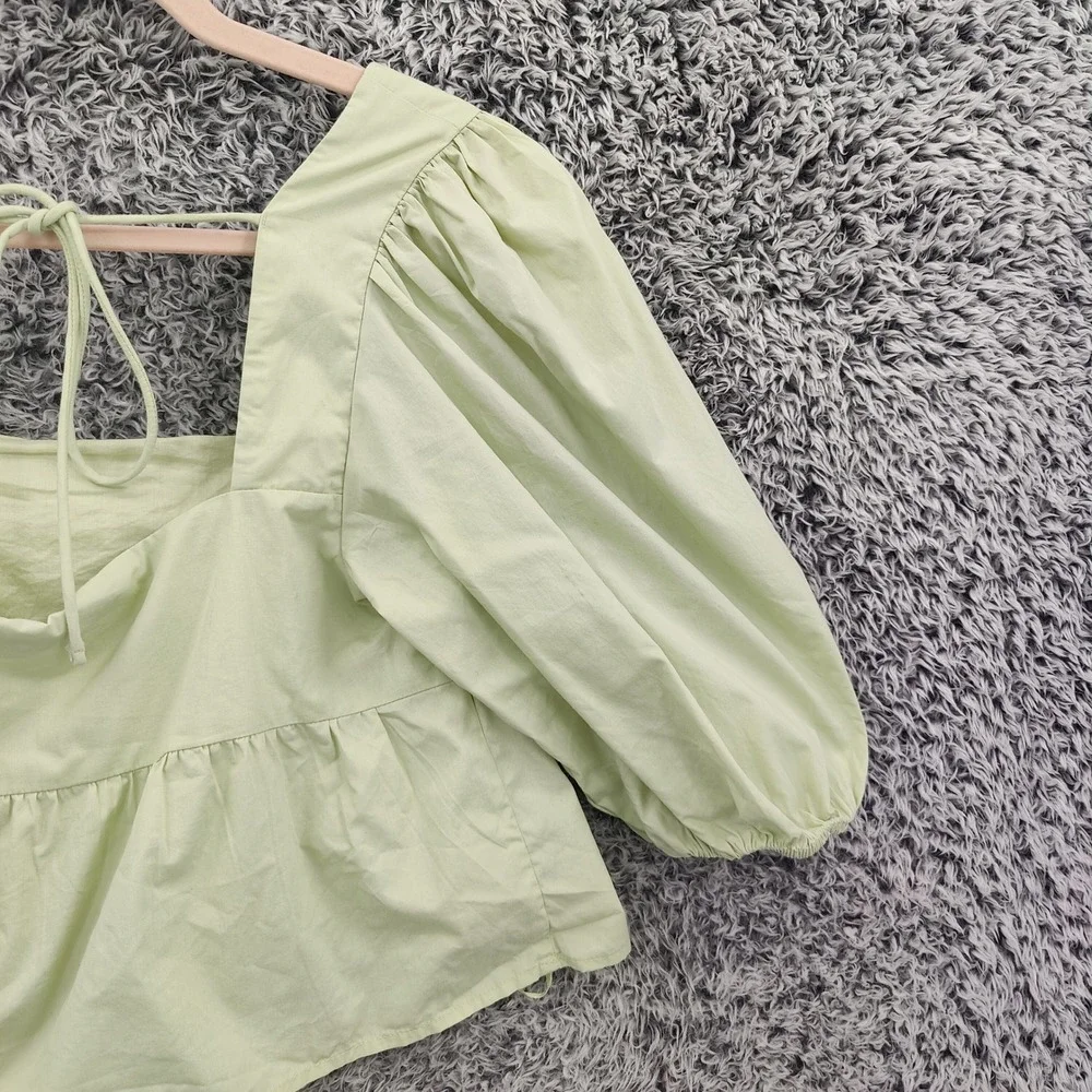 Abercrombie Fitch Women Milkmaid Ethereal Dainty Cottage Top S Green Puff Sleeve